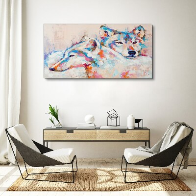 Tableau toile imprimée Loups colorés aux tons pastel