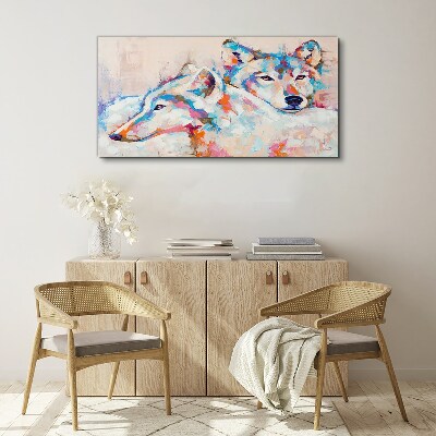 Tableau toile imprimée Loups colorés aux tons pastel