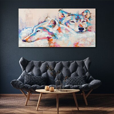 Tableau toile imprimée Loups colorés aux tons pastel
