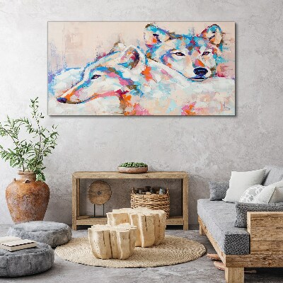 Tableau toile imprimée Loups colorés aux tons pastel