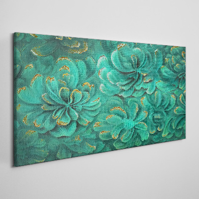 Tableau sur toile Fleurs vertes avec des accents dorés
