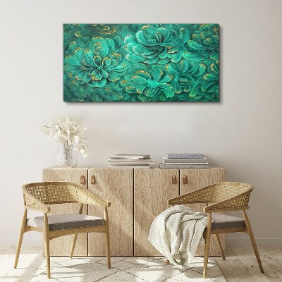 Tableau sur toile Fleurs vertes avec des accents dorés