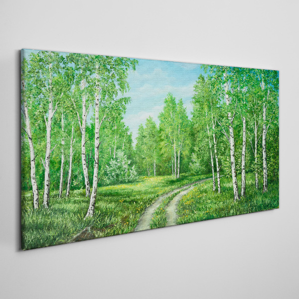 Tableau sur toile Forêt verte avec des bouleaux blancs