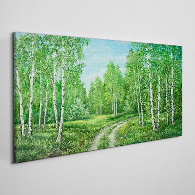 Tableau sur toile Forêt verte avec des bouleaux blancs
