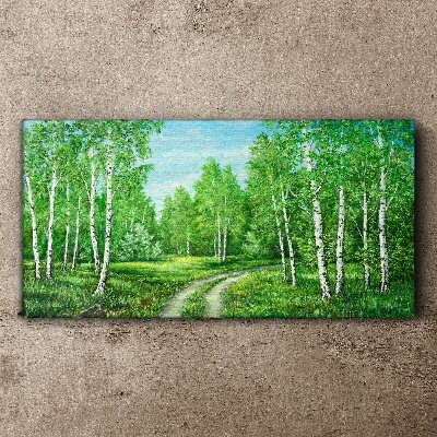 Tableau sur toile Forêt verte avec des bouleaux blancs