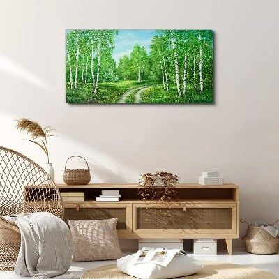 Tableau sur toile Forêt verte avec des bouleaux blancs