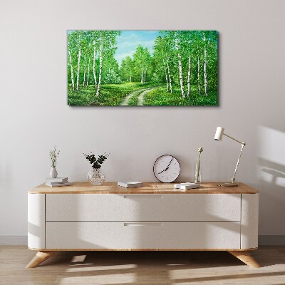 Tableau sur toile Forêt verte avec des bouleaux blancs