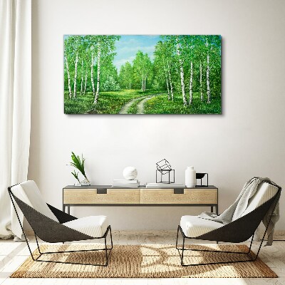 Tableau sur toile Forêt verte avec des bouleaux blancs