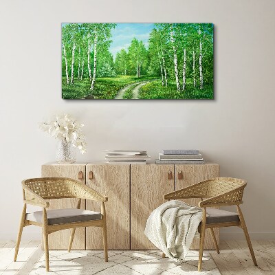 Tableau sur toile Forêt verte avec des bouleaux blancs