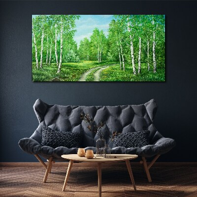 Tableau sur toile Forêt verte avec des bouleaux blancs