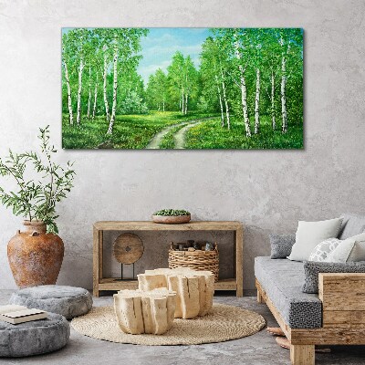 Tableau sur toile Forêt verte avec des bouleaux blancs