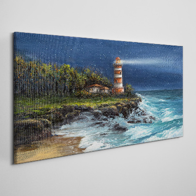 Tableau toile imprimée Un phare dans une mer agitée