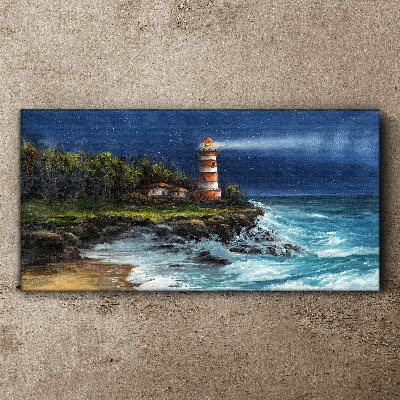 Tableau toile imprimée Un phare dans une mer agitée