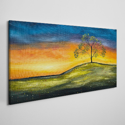 Tableau sur toile L'heure dorée au-dessus de la colline