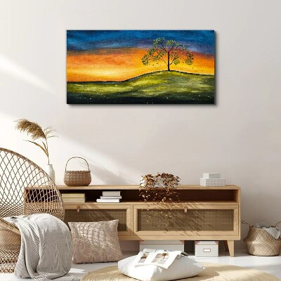Tableau sur toile L'heure dorée au-dessus de la colline
