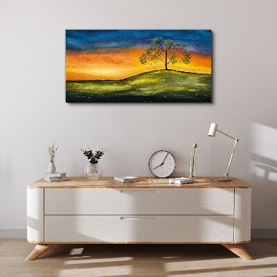 Tableau sur toile L'heure dorée au-dessus de la colline