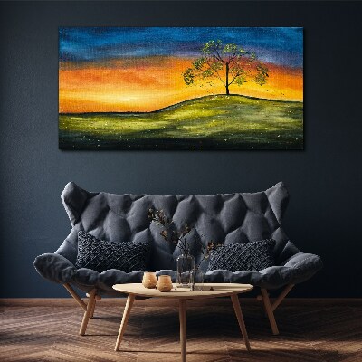 Tableau sur toile L'heure dorée au-dessus de la colline