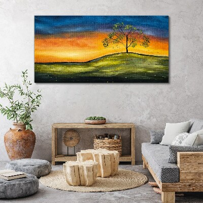 Tableau sur toile L'heure dorée au-dessus de la colline