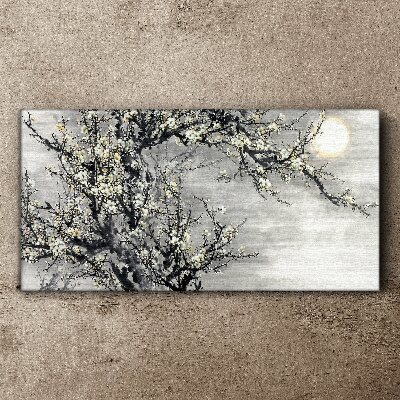Tableau toile imprimée Une branche fleurie aux tons monochromes