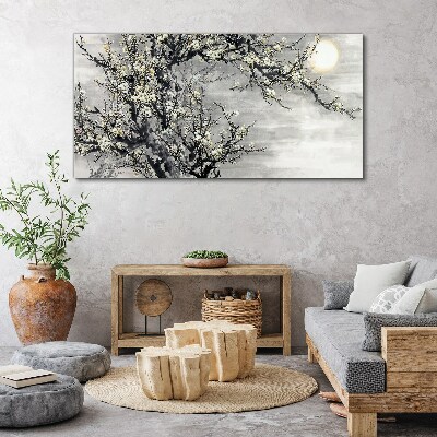 Tableau toile imprimée Une branche fleurie aux tons monochromes