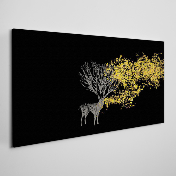 Tableau sur toile Feuilles dorées sur fond noir