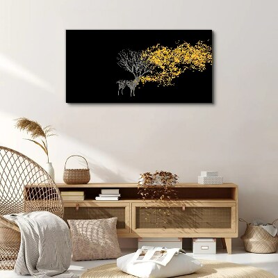 Tableau sur toile Feuilles dorées sur fond noir