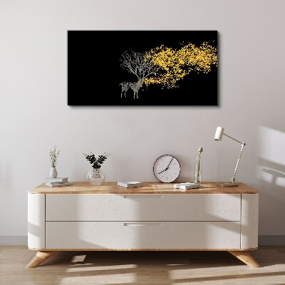 Tableau sur toile Feuilles dorées sur fond noir