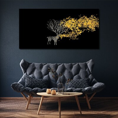 Tableau sur toile Feuilles dorées sur fond noir