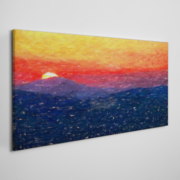 Tableau imprimé sur toile Coucher de soleil sur un paysage de montagne