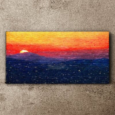 Tableau imprimé sur toile Coucher de soleil sur un paysage de montagne