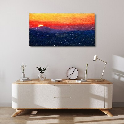 Tableau imprimé sur toile Coucher de soleil sur un paysage de montagne