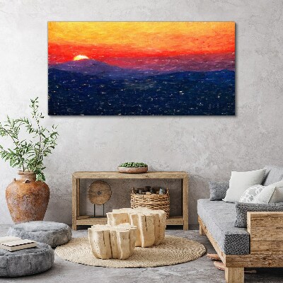 Tableau imprimé sur toile Coucher de soleil sur un paysage de montagne