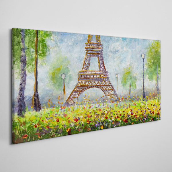 Tableau sur toile La Tour Eiffel dans un décor fleuri