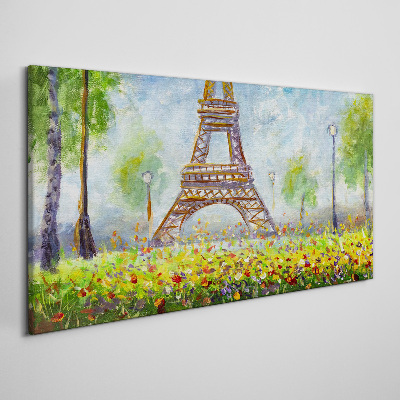 Tableau sur toile La Tour Eiffel dans un décor fleuri