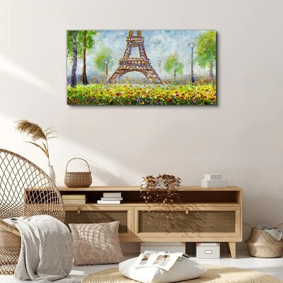Tableau sur toile La Tour Eiffel dans un décor fleuri