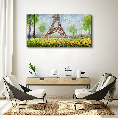 Tableau sur toile La Tour Eiffel dans un décor fleuri