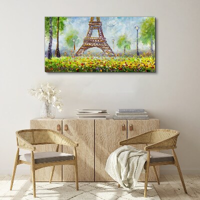 Tableau sur toile La Tour Eiffel dans un décor fleuri