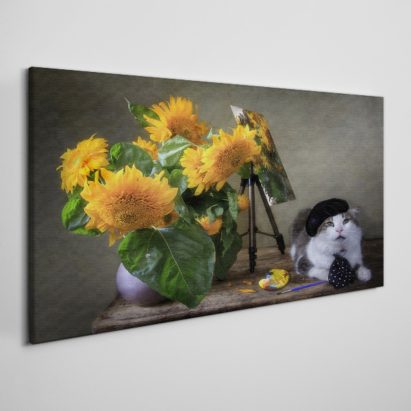 Tableau toile imprimée Chats et tournesols