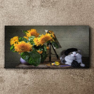 Tableau toile imprimée Chats et tournesols