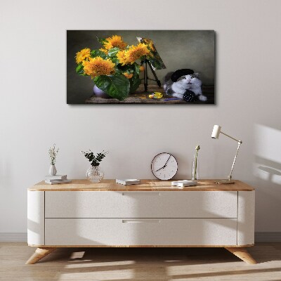 Tableau toile imprimée Chats et tournesols