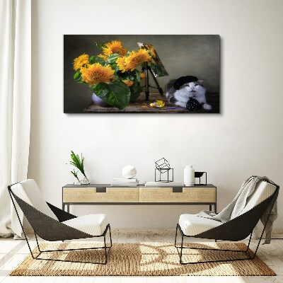 Tableau toile imprimée Chats et tournesols