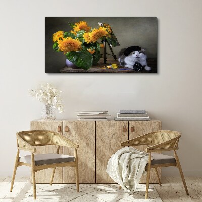 Tableau toile imprimée Chats et tournesols