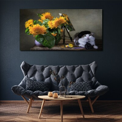 Tableau toile imprimée Chats et tournesols