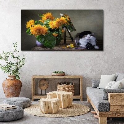Tableau toile imprimée Chats et tournesols