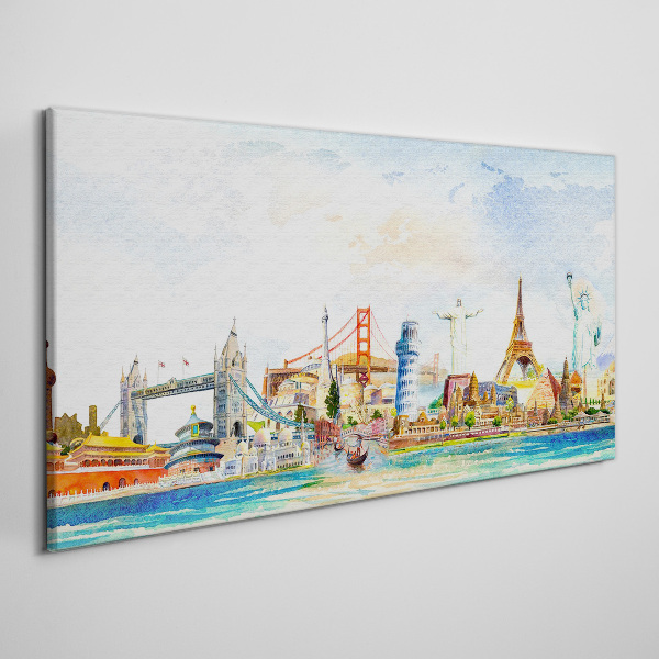 Tableau imprimé sur toile Icônes du monde en couleur