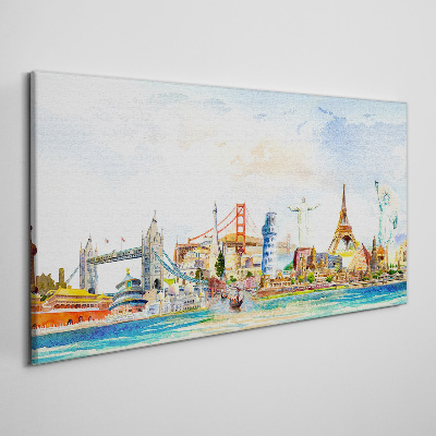 Tableau imprimé sur toile Icônes du monde en couleur