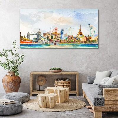 Tableau imprimé sur toile Icônes du monde en couleur