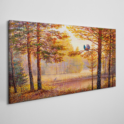 Tableau imprimé sur toile Paysage d'automne avec des oiseaux