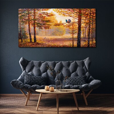 Tableau imprimé sur toile Paysage d'automne avec des oiseaux
