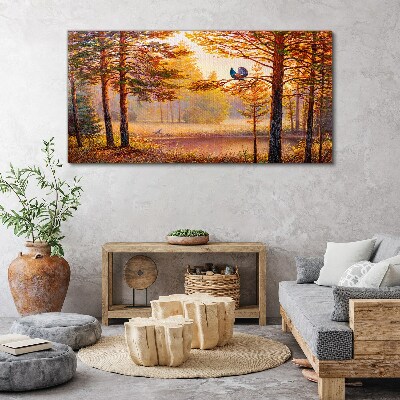 Tableau imprimé sur toile Paysage d'automne avec des oiseaux